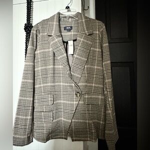 Anthropologie Maeve knit Beige Checkered Blazer